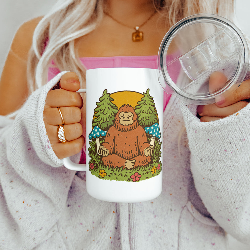Meditating Bigfoot Insulated Travel Mug