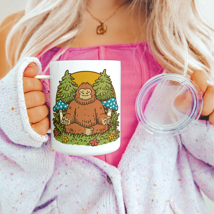 Meditating Bigfoot Insulated Travel Mug