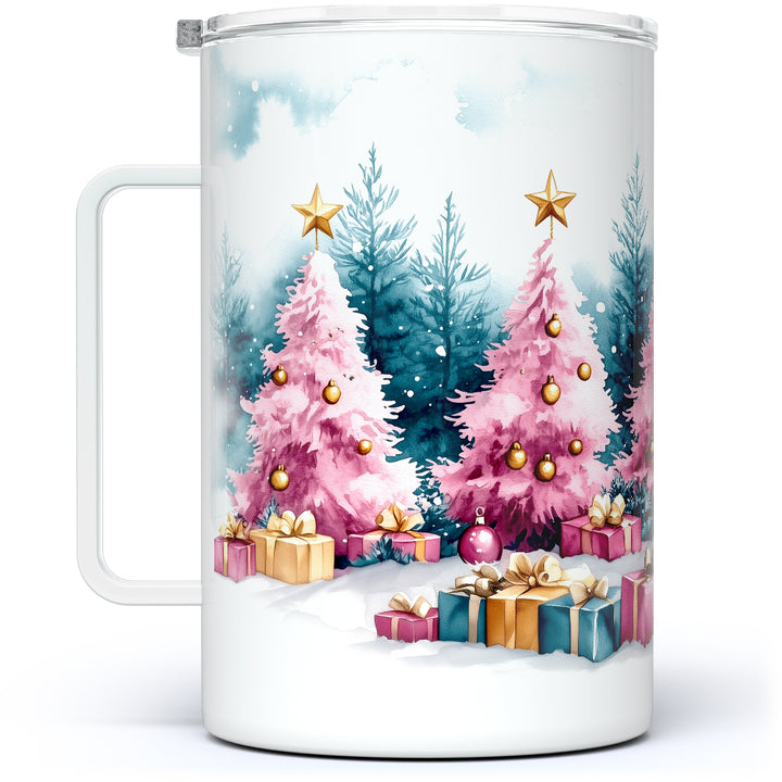 Pink Holiday Trees Insulated Travel Mug