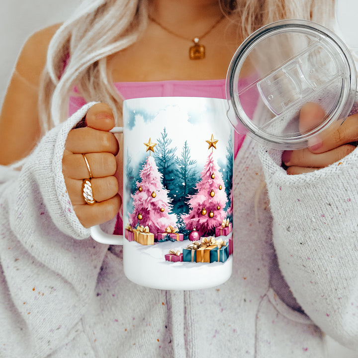 Pink Holiday Trees Insulated Travel Mug