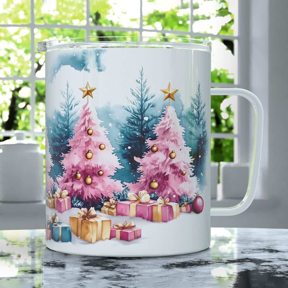 Pink Holiday Trees Insulated Travel Mug