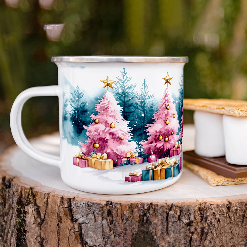 Pink Holiday Trees Camp Mug