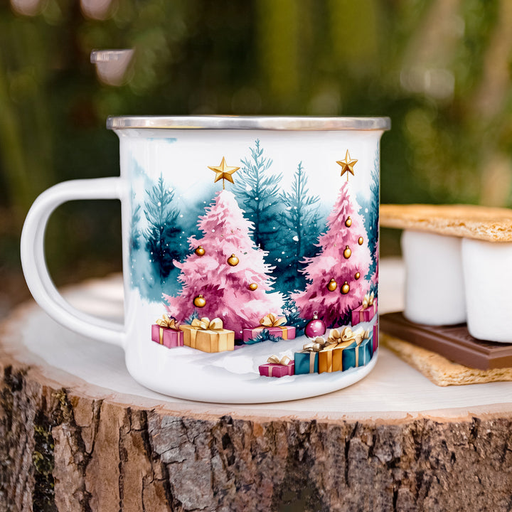 Pink Holiday Trees Camp Mug