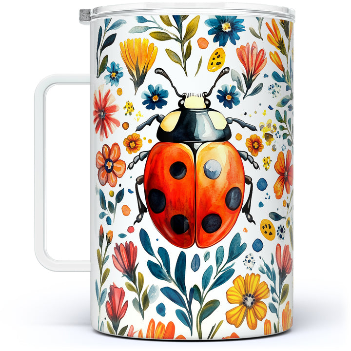 Floral Ladybug Insulated Travel Mug