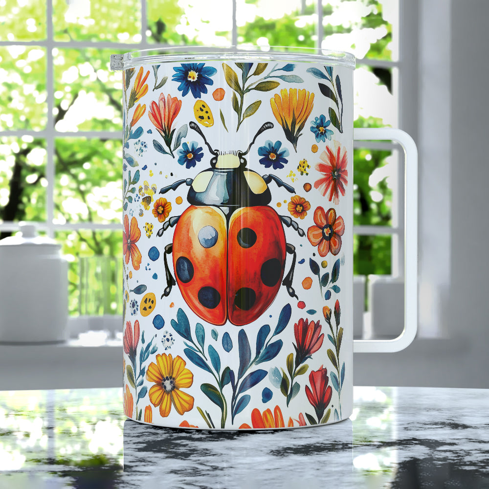 Floral Ladybug Insulated Travel Mug