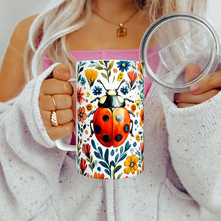 Floral Ladybug Insulated Travel Mug