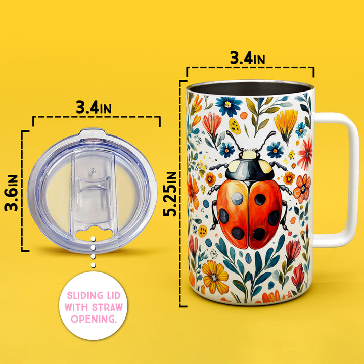 Floral Ladybug Insulated Travel Mug