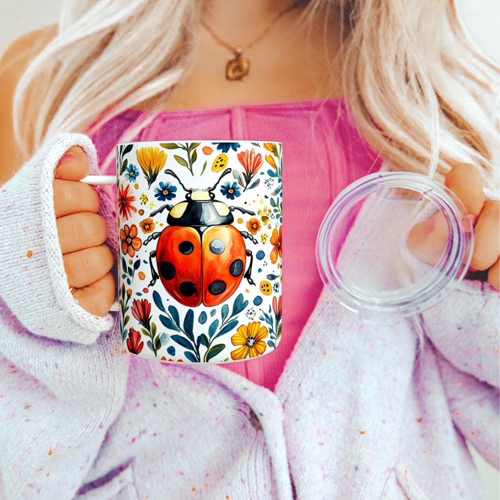 Floral Ladybug Insulated Travel Mug