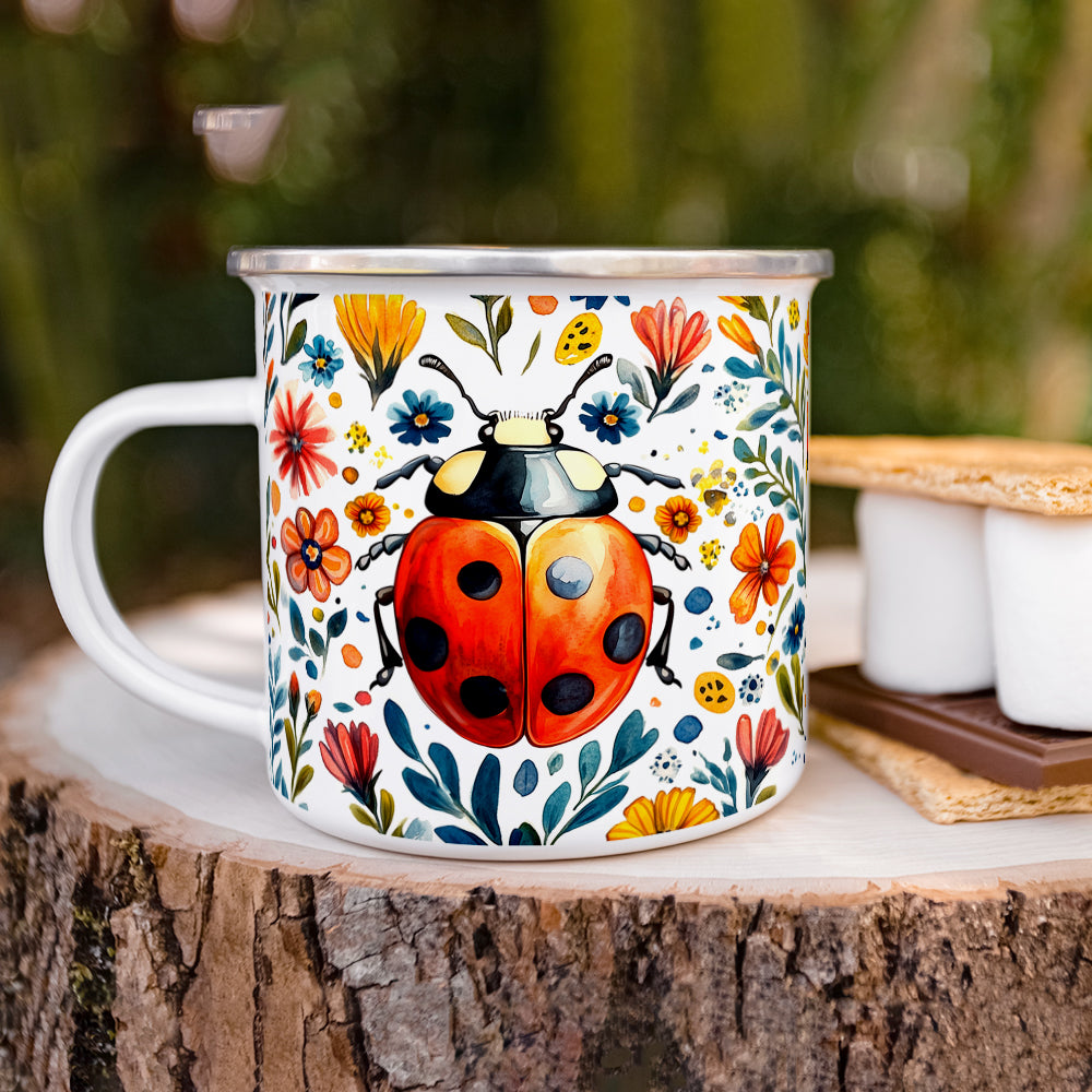 Floral Ladybug Camp Mug