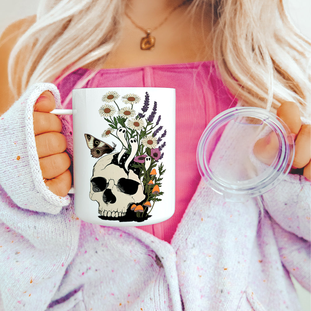 Floral Skull Insulated Travel Mug