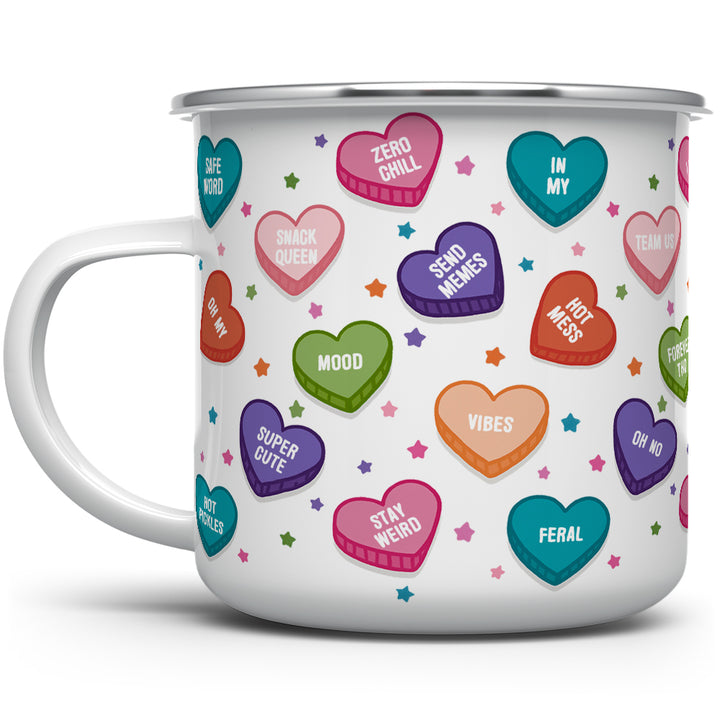 Candy Conversation Hearts Camp Mug