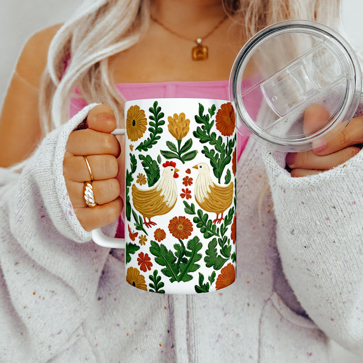 Floral Chicken Insulated Travel Mug