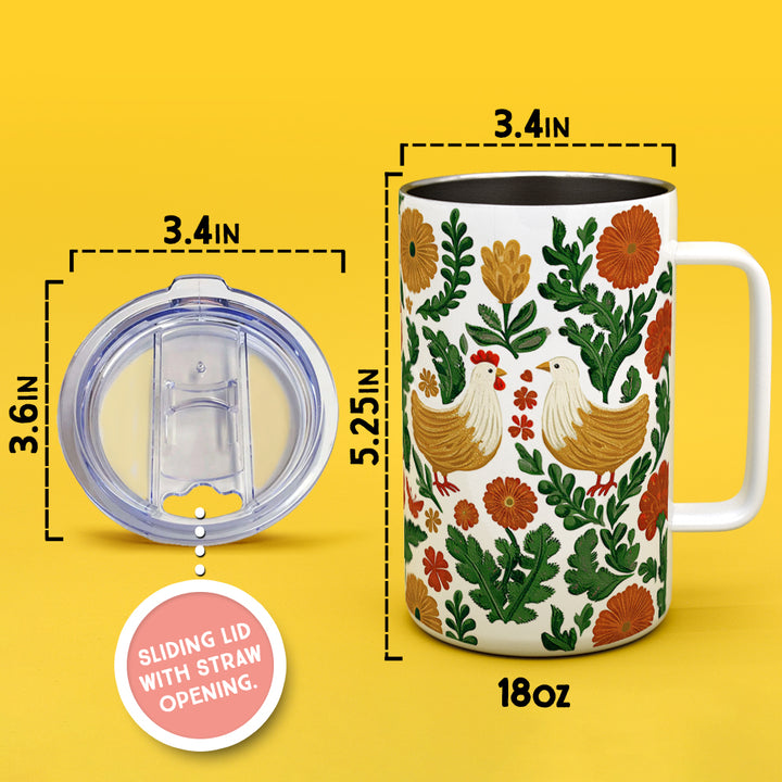 Floral Chicken Insulated Travel Mug
