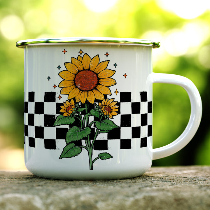 Checkered Sunflower Camp Mug