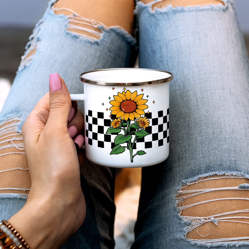 Checkered Sunflower Camp Mug