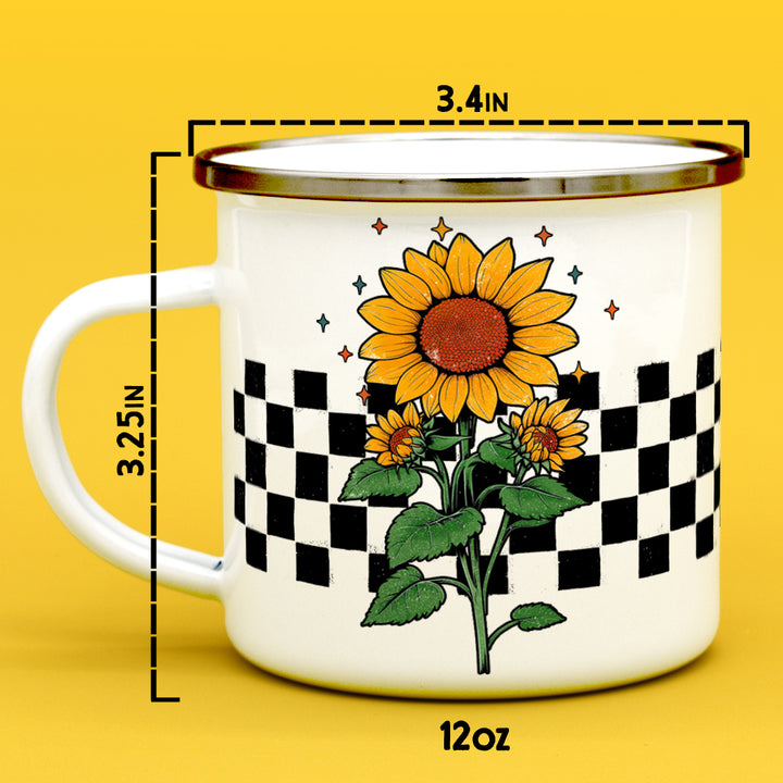Checkered Sunflower Camp Mug