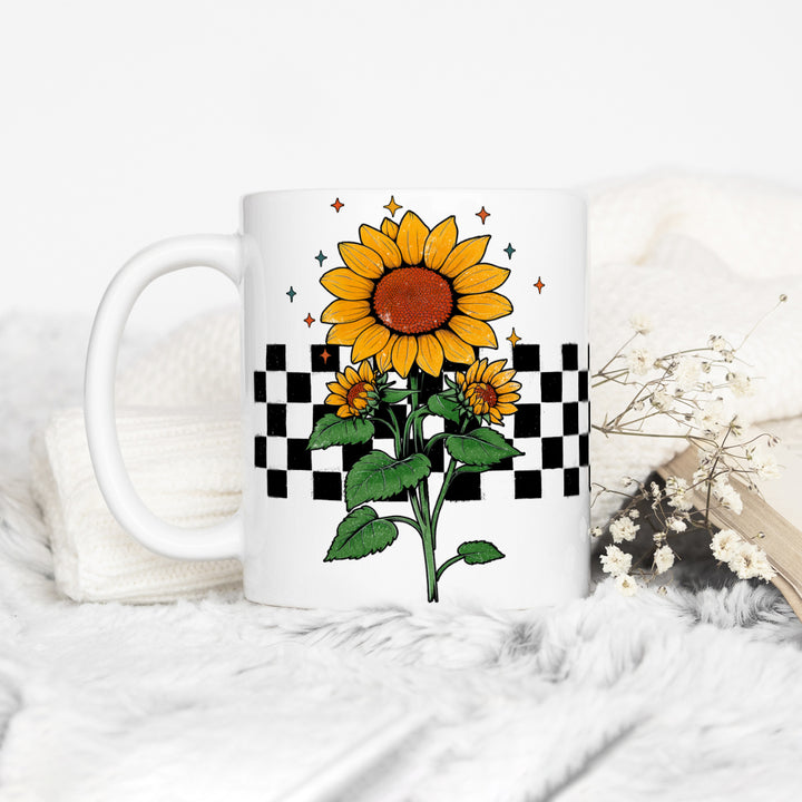 Checkered Sunflower Mug