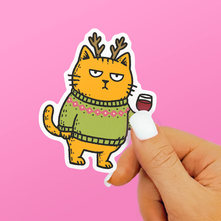 Holiday Wine Cat Sticker