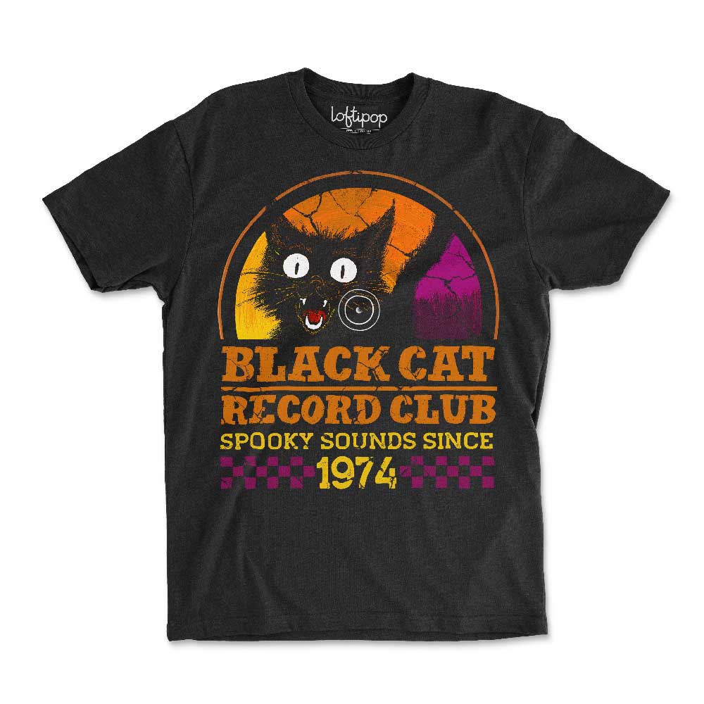 Black Cat Record Club Crewneck Tshirt - Loftipop