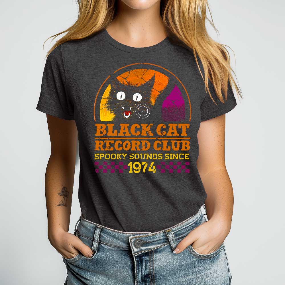 Black Cat Record Club Crewneck Tshirt - Loftipop