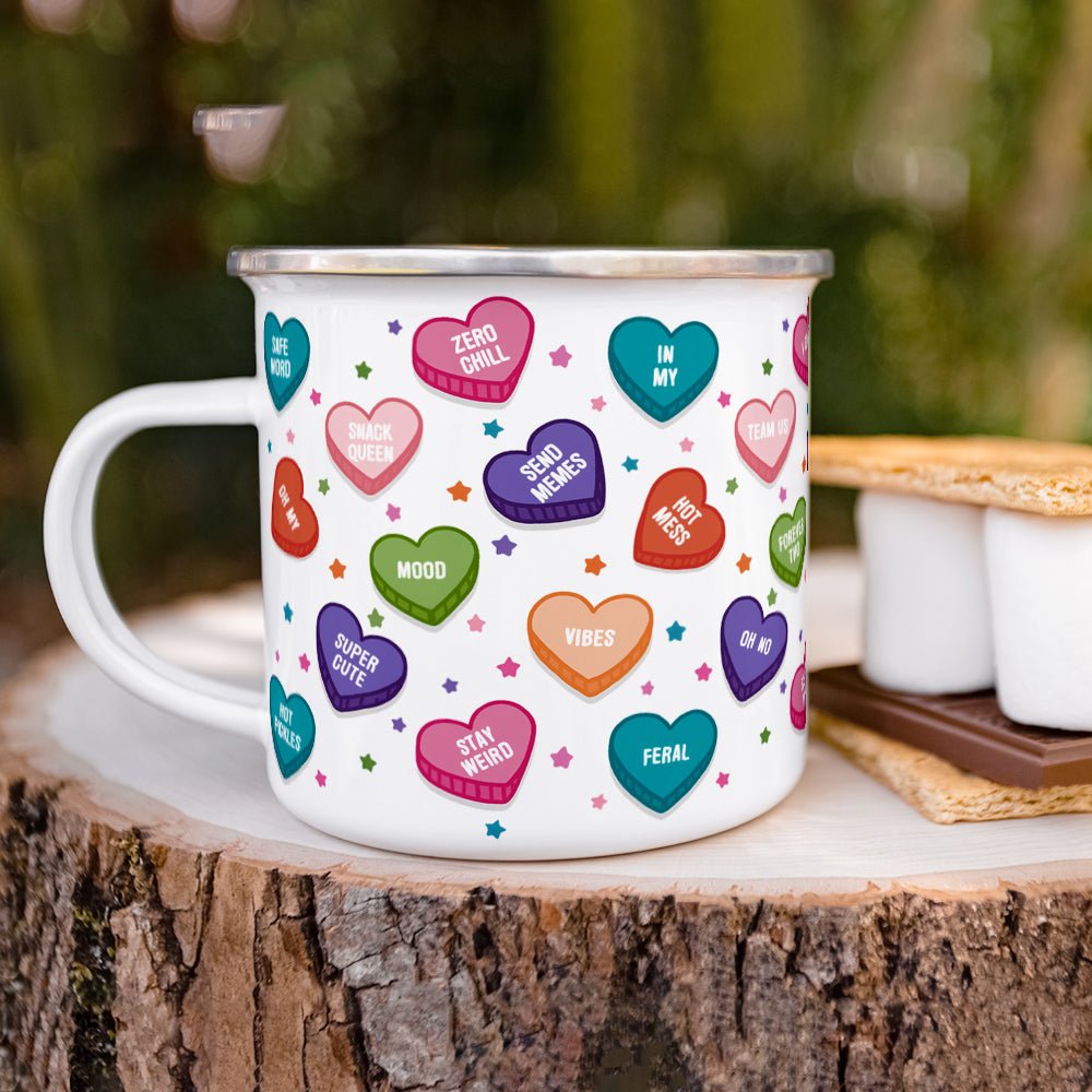 Candy Conversation Hearts Camp Mug - Loftipop