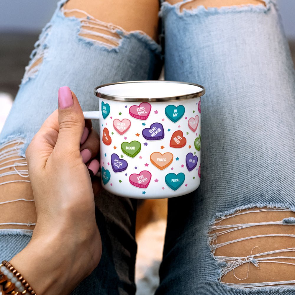 Candy Conversation Hearts Camp Mug - Loftipop