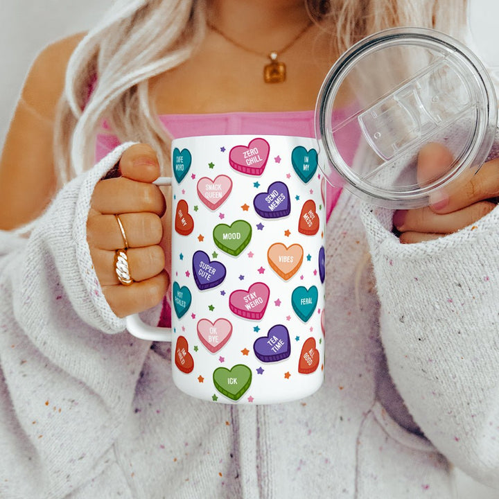 Candy Conversation Hearts Insulated Travel Mug - Loftipop