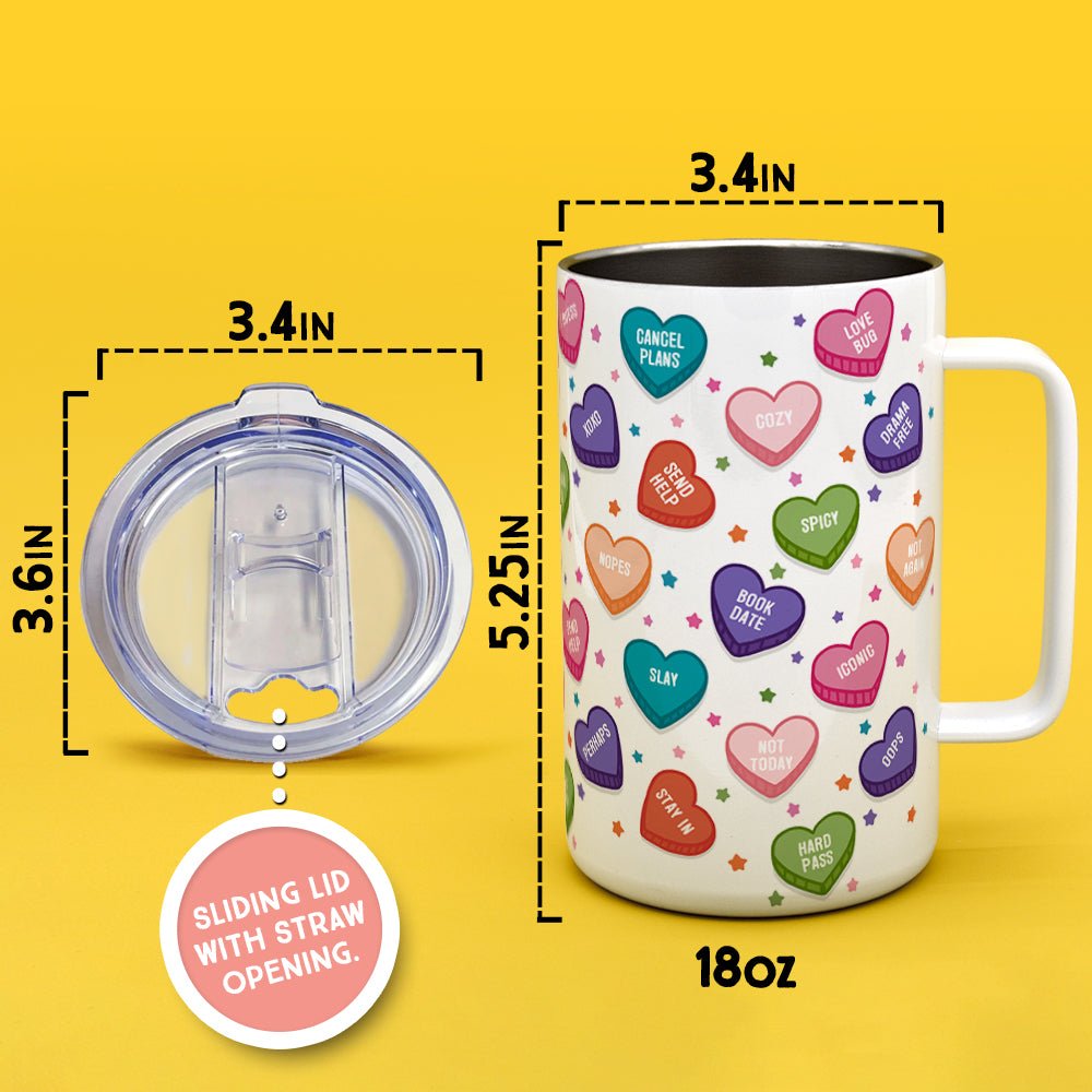 Candy Conversation Hearts Insulated Travel Mug - Loftipop