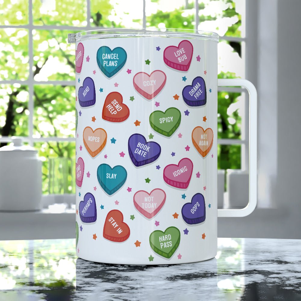 Candy Conversation Hearts Insulated Travel Mug - Loftipop