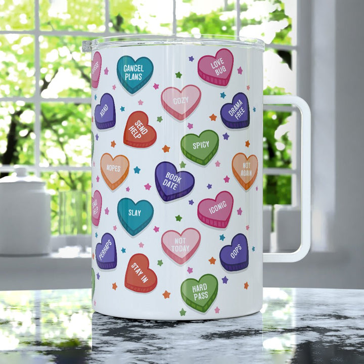Candy Conversation Hearts Insulated Travel Mug - Loftipop