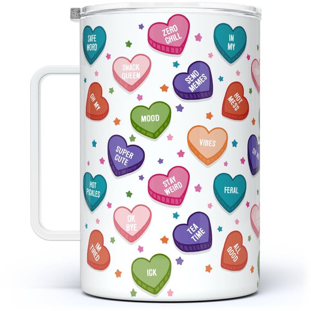 Candy Conversation Hearts Insulated Travel Mug - Loftipop