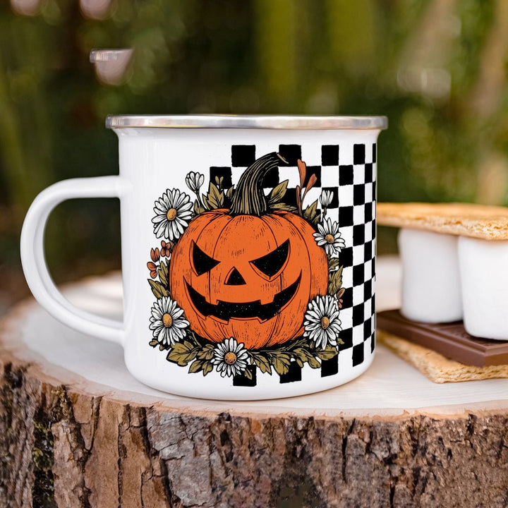 Checkered Pumpkin Camp Mug - Loftipop