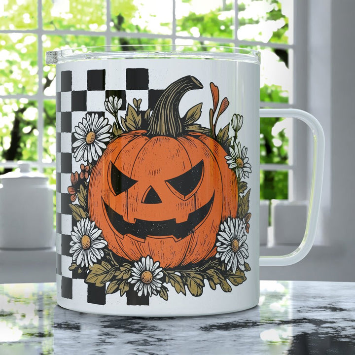 Checkered Pumpkin Insulated Travel Mug - Loftipop