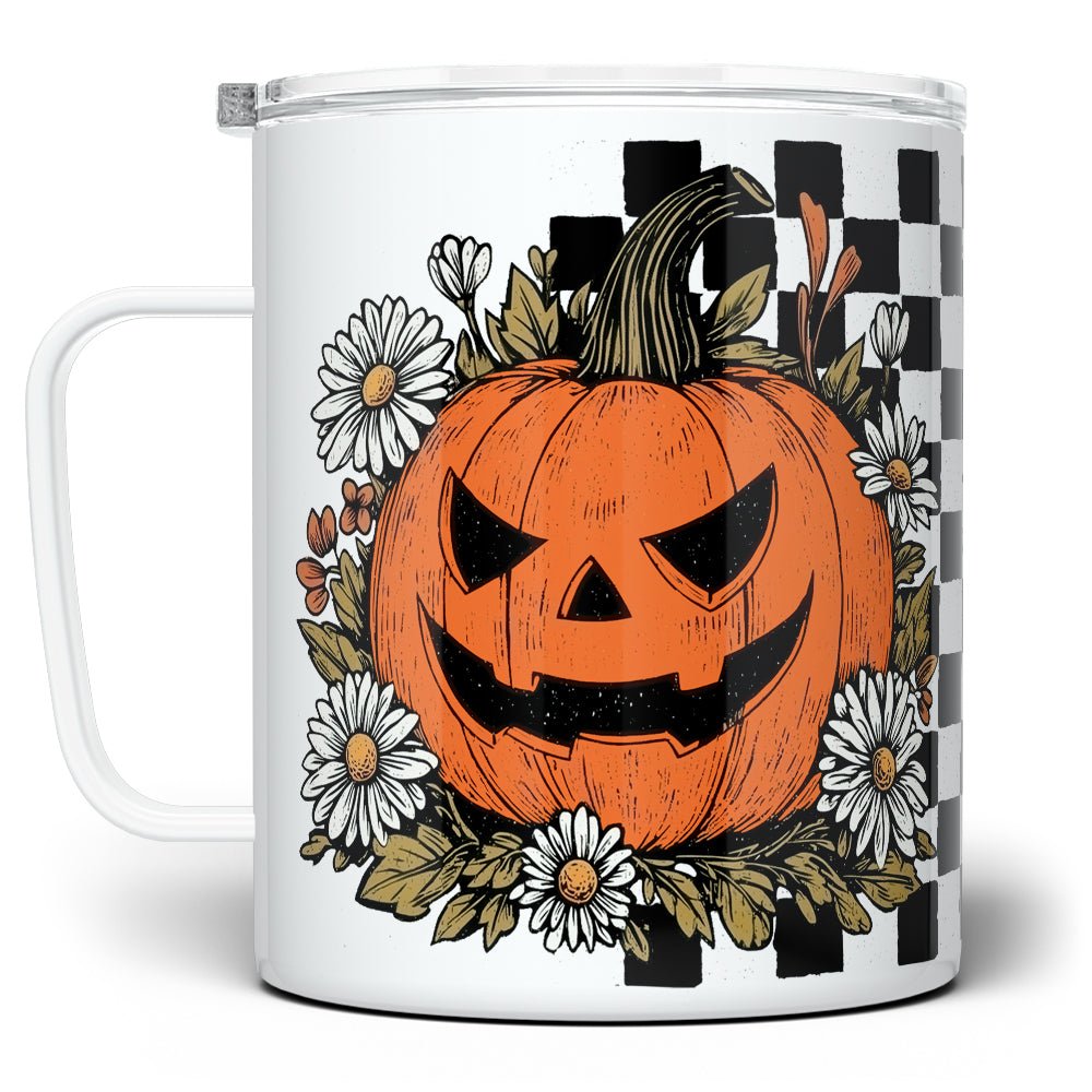 Checkered Pumpkin Insulated Travel Mug - Loftipop