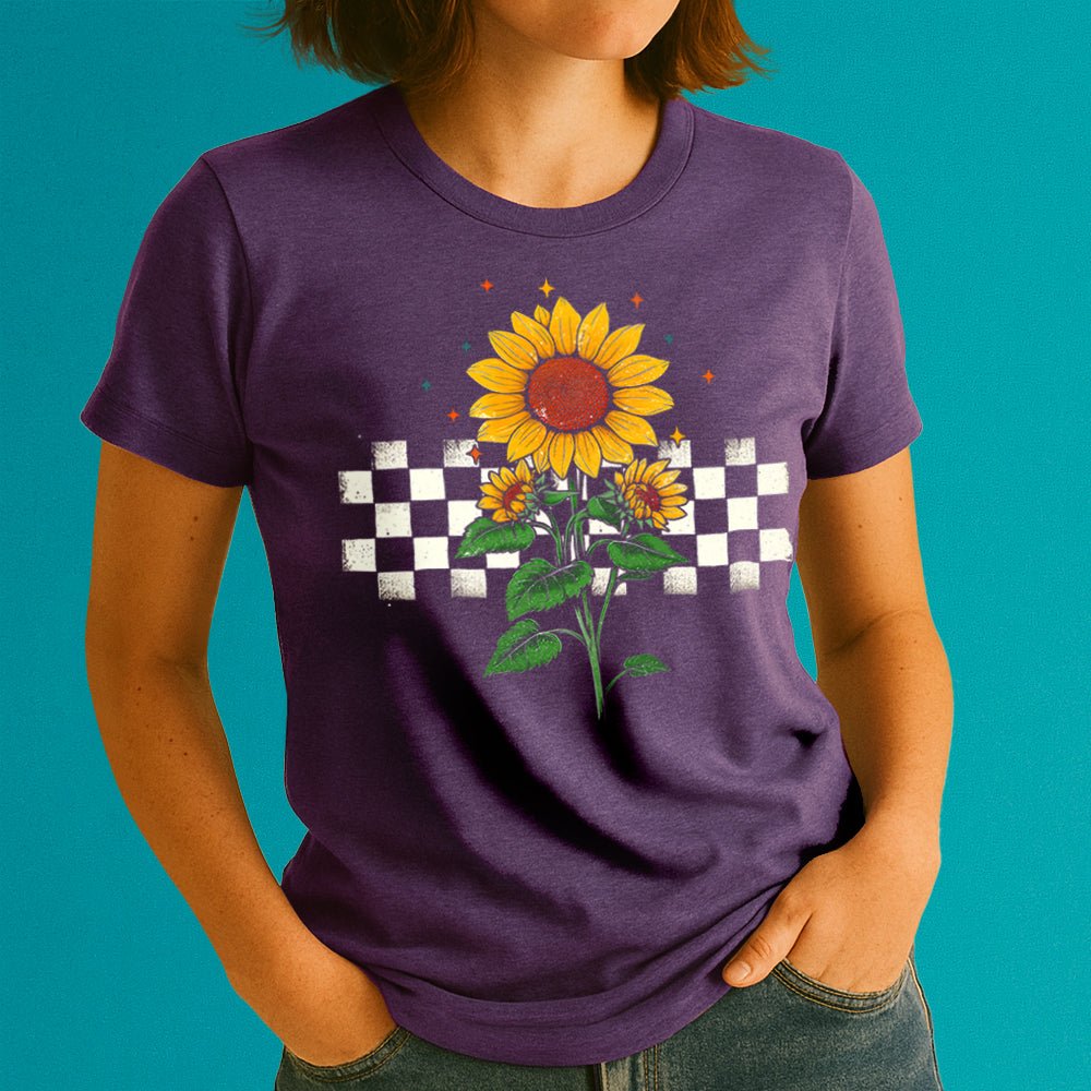 Checkered Sunflower Crewneck Tshirt - Loftipop
