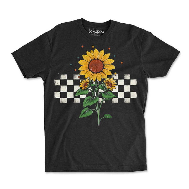 Checkered Sunflower Crewneck Tshirt - Loftipop