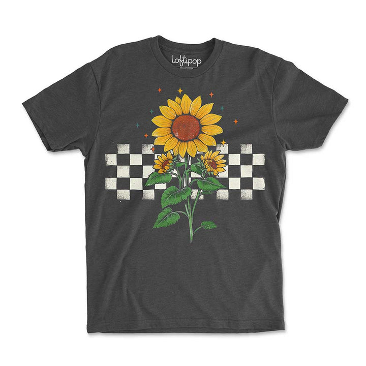 Checkered Sunflower Crewneck Tshirt - Loftipop