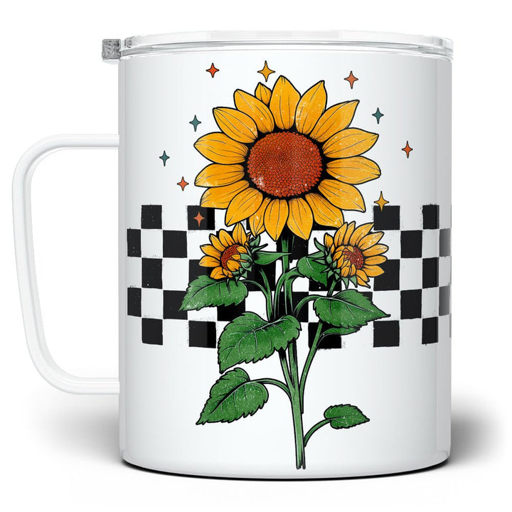 Checkered Sunflower Insulated Travel Mug - Loftipop