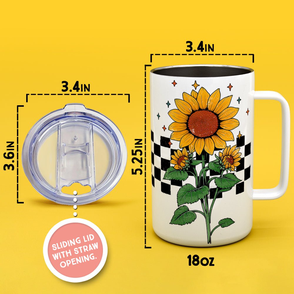 Checkered Sunflower Insulated Travel Mug - Loftipop