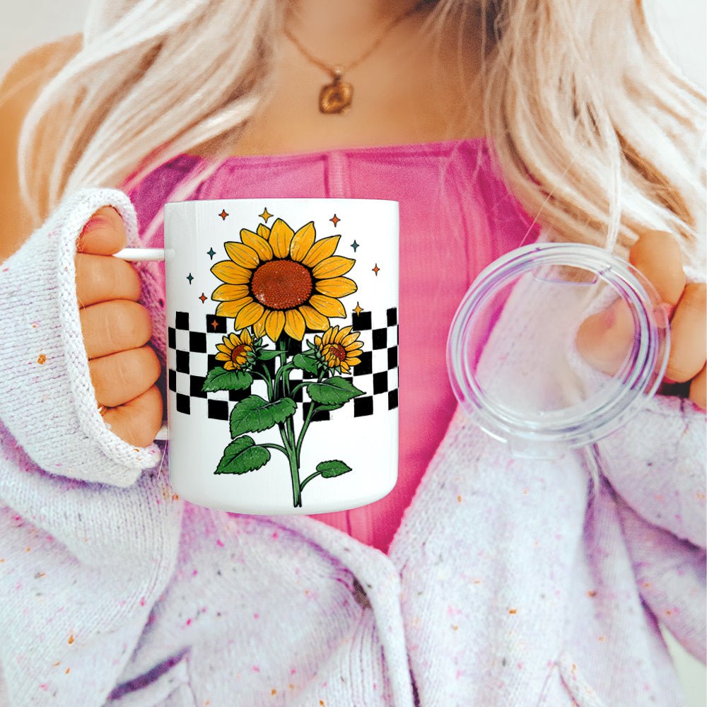 Checkered Sunflower Insulated Travel Mug - Loftipop