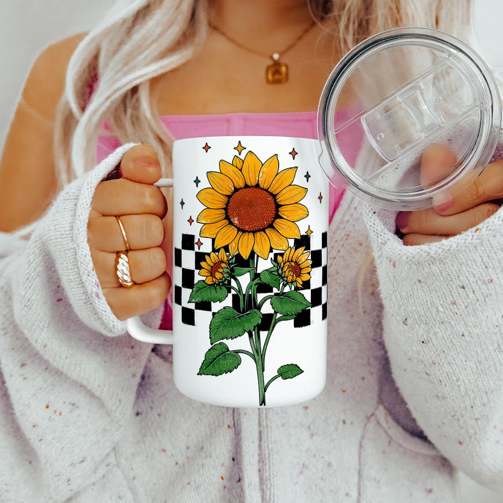 Checkered Sunflower Insulated Travel Mug - Loftipop