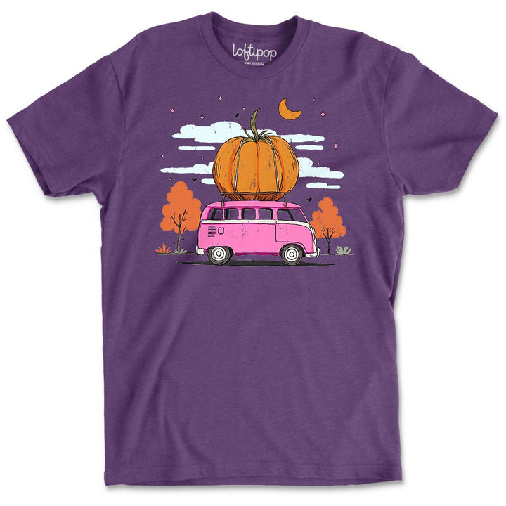 Fall Pumpkin Bus Crewneck T-Shirt - Loftipop