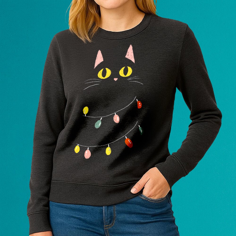 Festive Black Cat Crewneck Sweatshirt - Loftipop