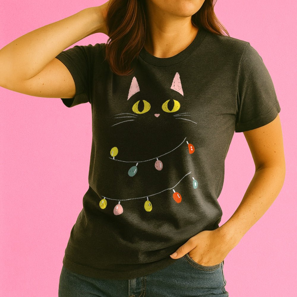 Festive Black Cat Crewneck T-Shirt - Loftipop