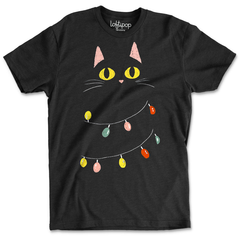 Festive Black Cat Crewneck T-Shirt - Loftipop