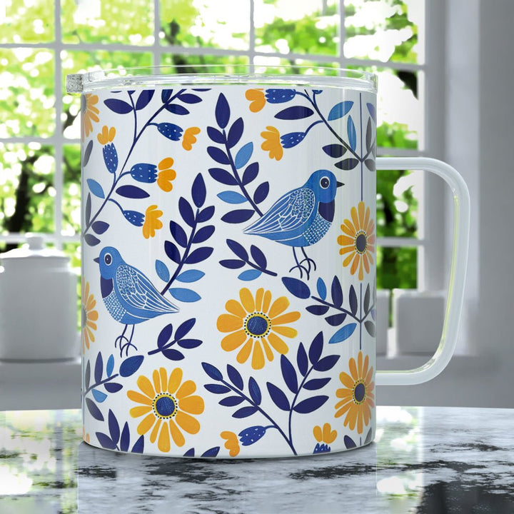 Floral Bird Insulated Travel Mug - Loftipop