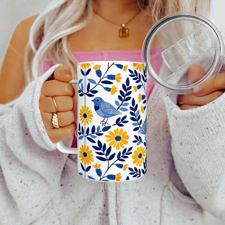 Floral Bird Insulated Travel Mug - Loftipop