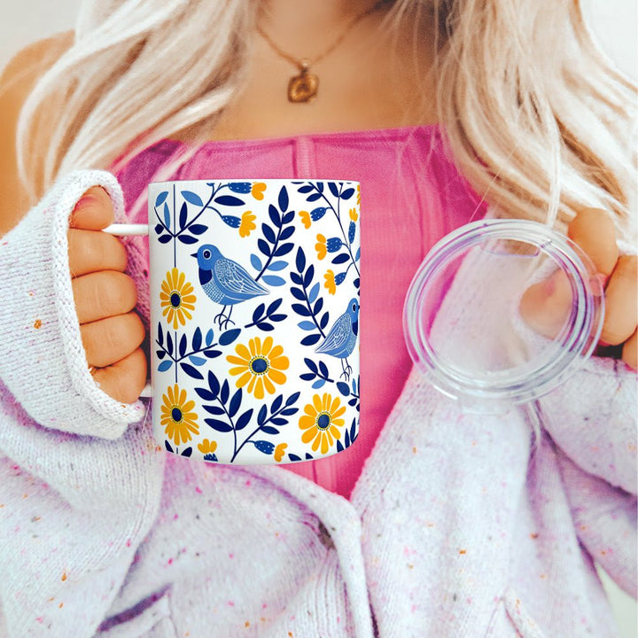 Floral Bird Insulated Travel Mug - Loftipop