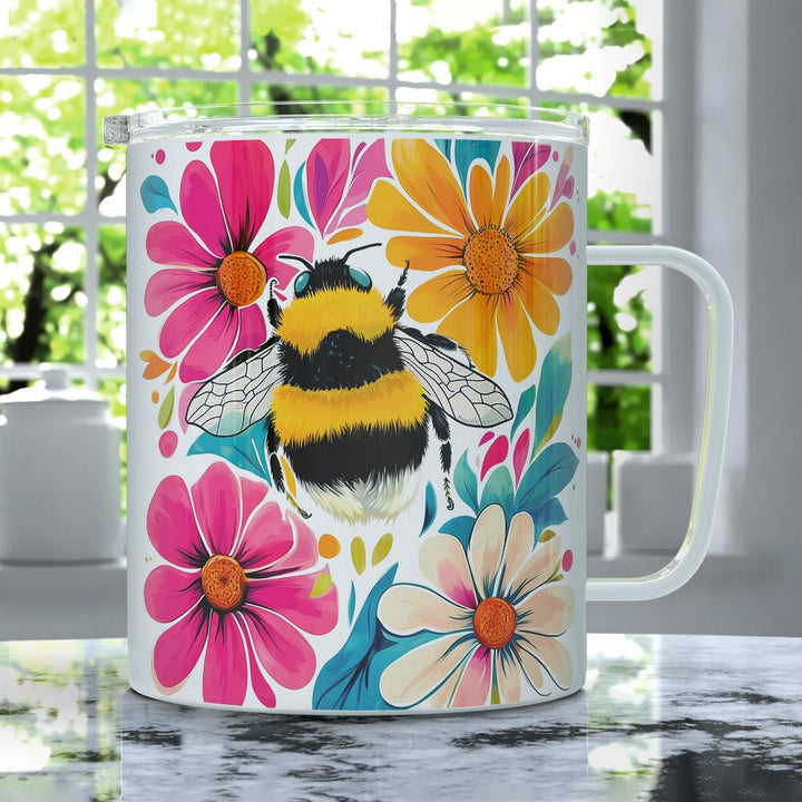 Floral Bumblebee Insulated Travel Mug - Loftipop