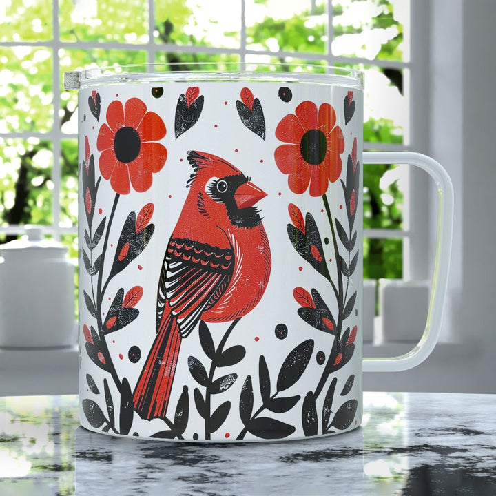 Floral Cardinal Insulated Travel Mug - Loftipop